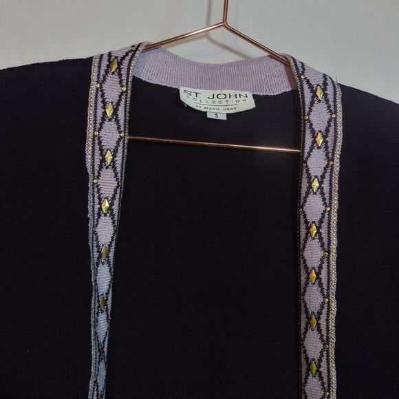 ST JOHN Eggplant Purple Santana Knit Sweater Cardigan Jacket Vintage Size Small - Picture 7 of 9